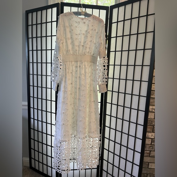 BOSTON PROPPER S Maxi Dress Boho Fairy Core Beach Core Lace Overlay light weight - Picture 2 of 7